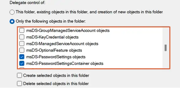 Select objects to delegate