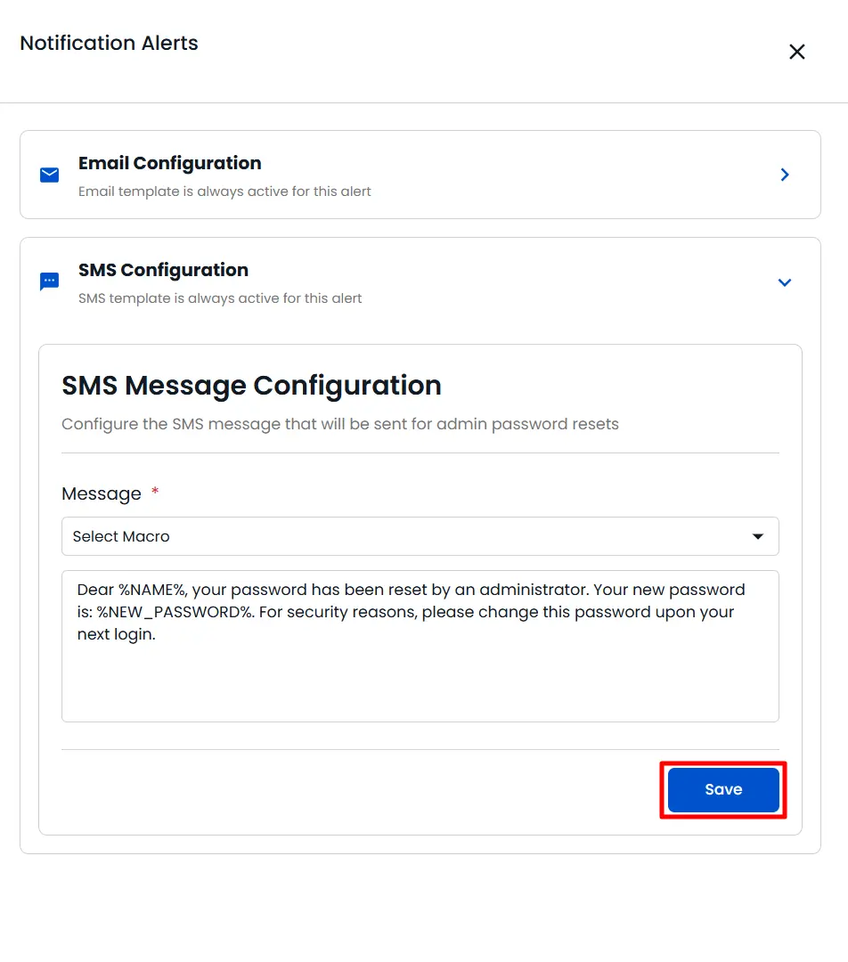 SMS Message Configuration | Notification Alerts | Manage Alerts
