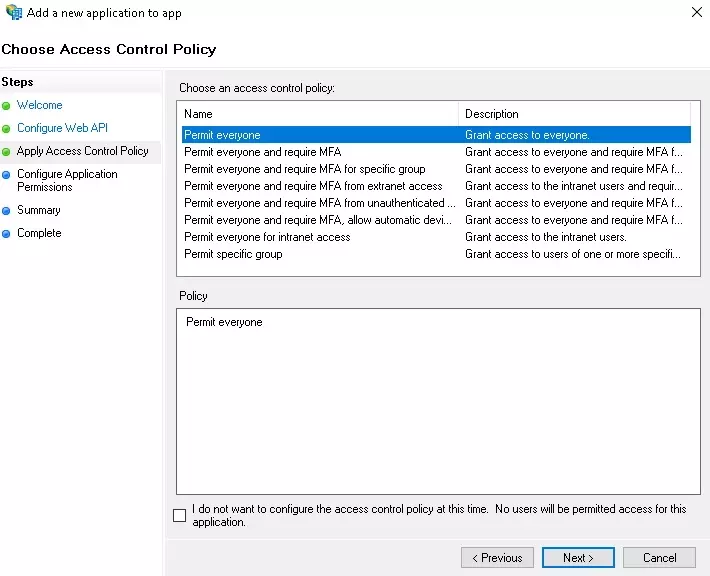 Single Sign On (SSO) using ADFS : Permit Access Control Policy