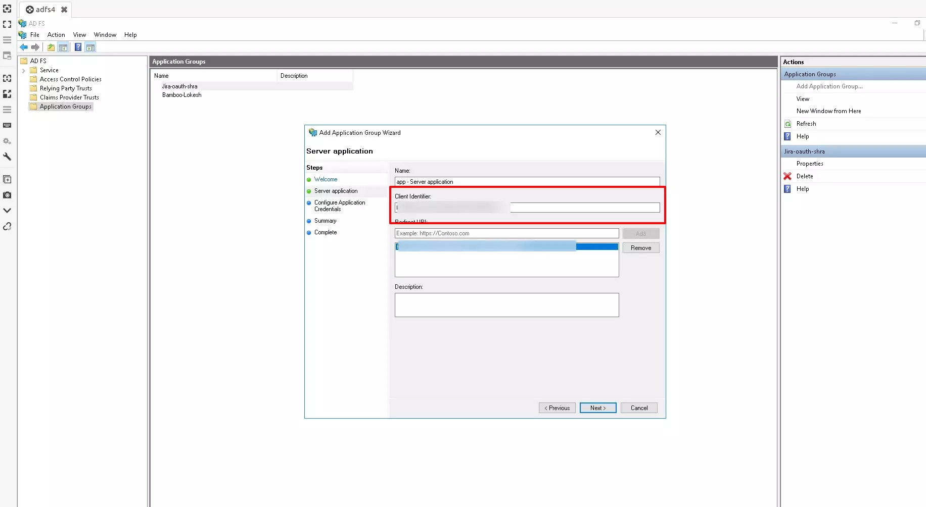 Single Sign On (SSO) using ADFS, Client Identifier