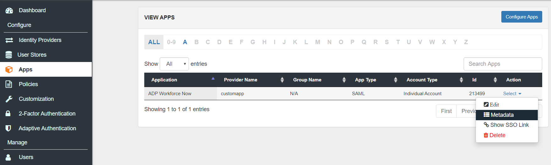 ADP Workforce Now Single Sign-On (SSO) metadata link