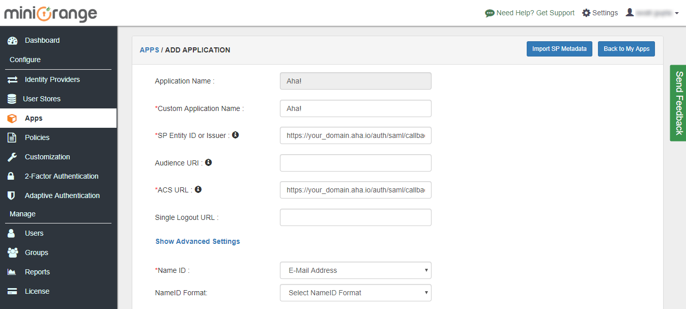 Aha Single Sign On (sso) configuration steps