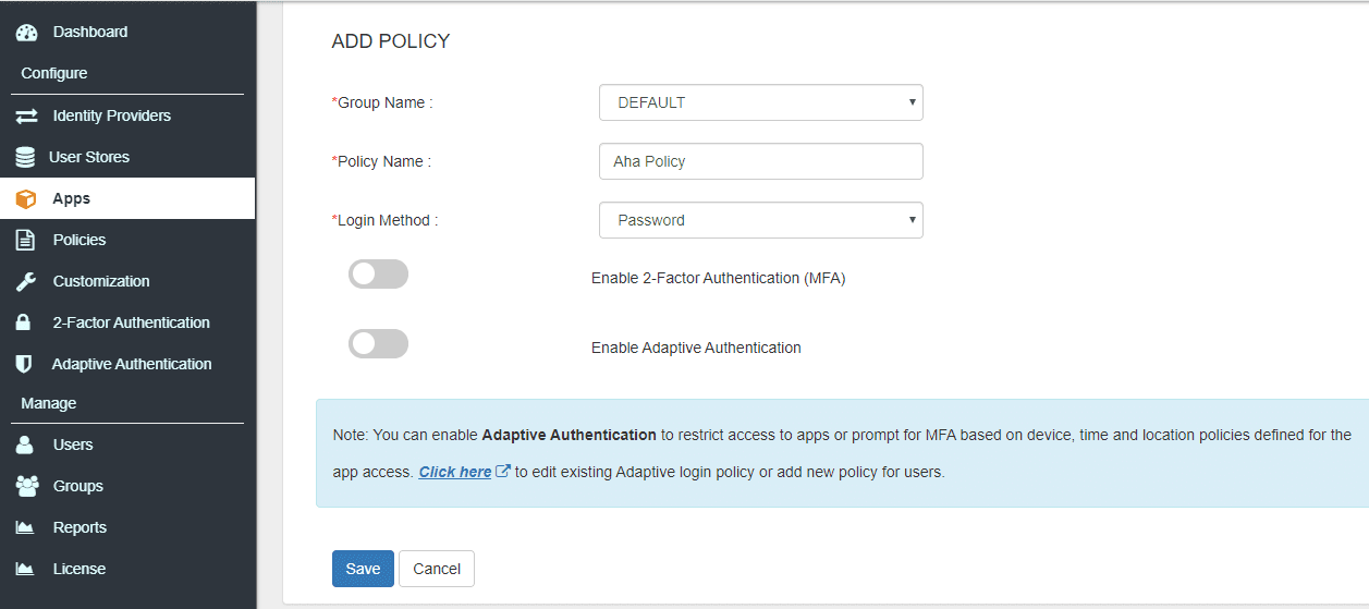 Aha Single Sign On (sso) add policy