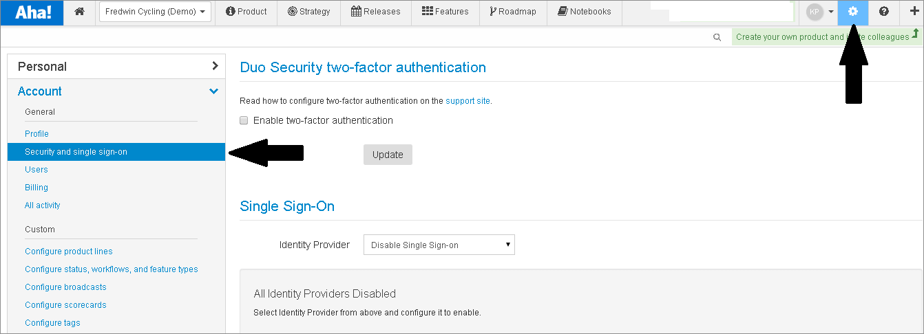 Aha Single Sign On (sso) admin login