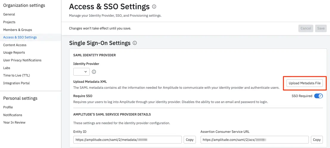 Amplitude SAML Upload Metadata