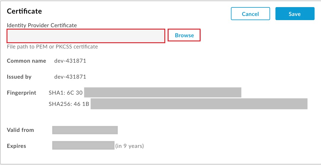 Configure Apigee Single Sign-On (SSO): Upload certificate