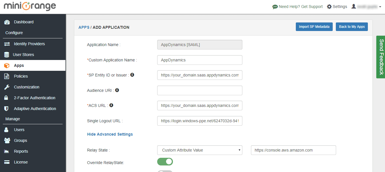 AppDynamics Single Sign On (sso) configuration steps