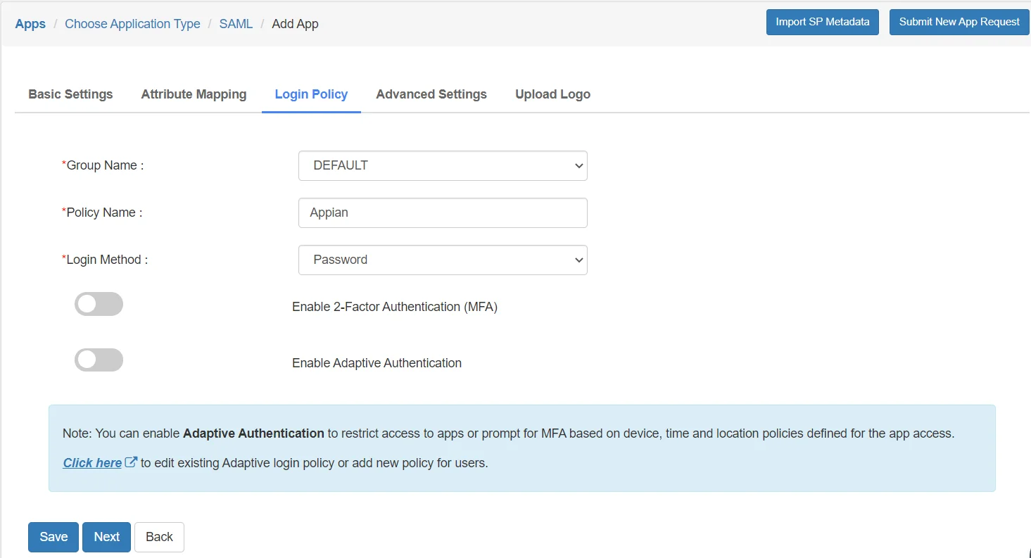 Appian Single Sign-On (sso) add policy