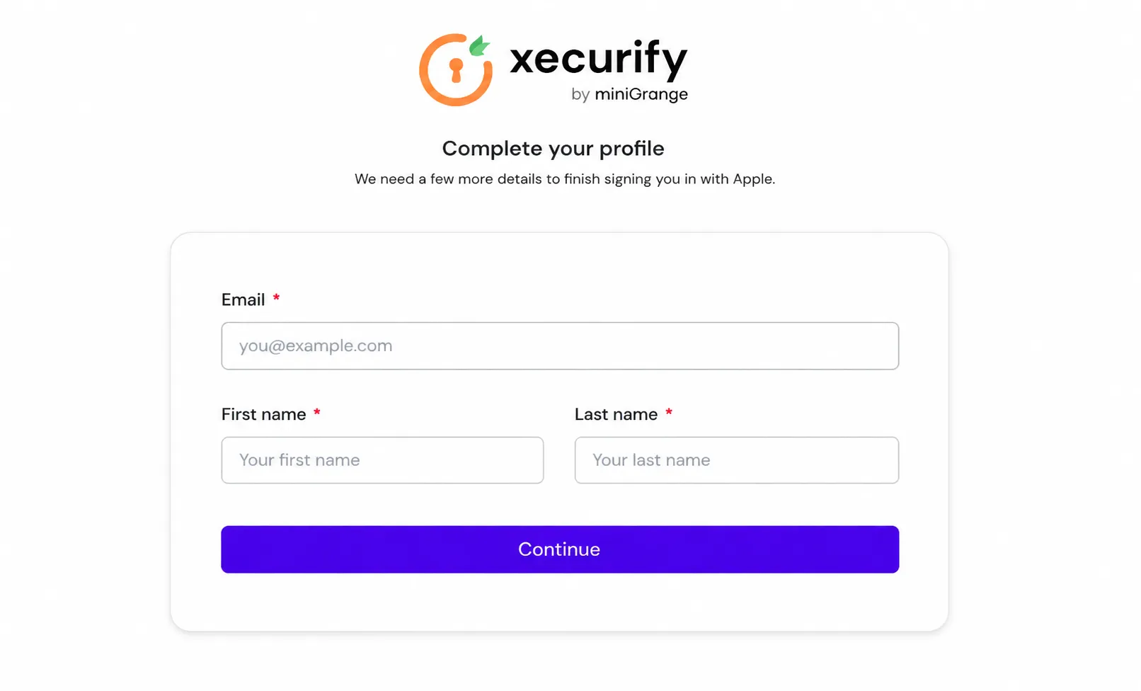 Apple Single Sign-On (SSO) complete your profile