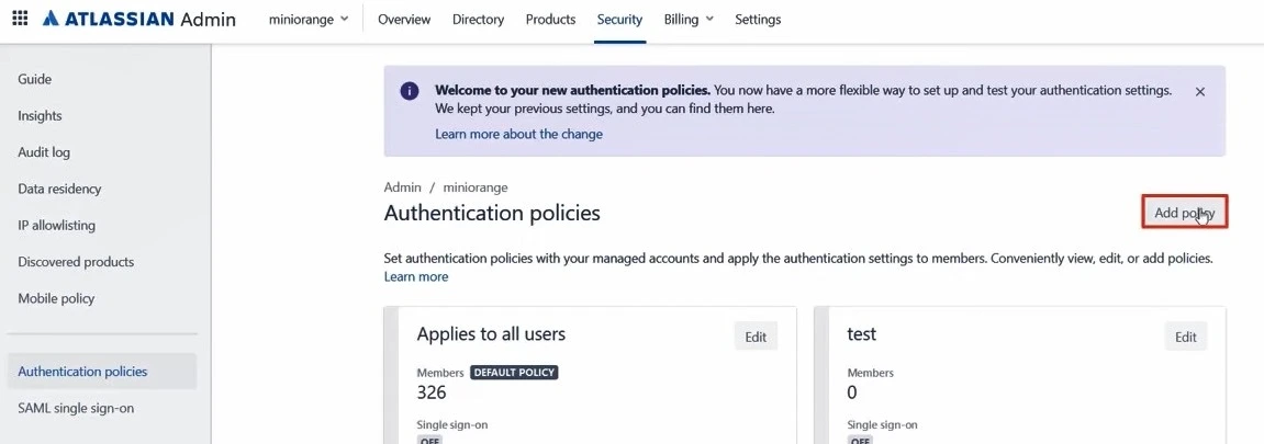 Atlassian Confluence Cloud SSO: Add Policy