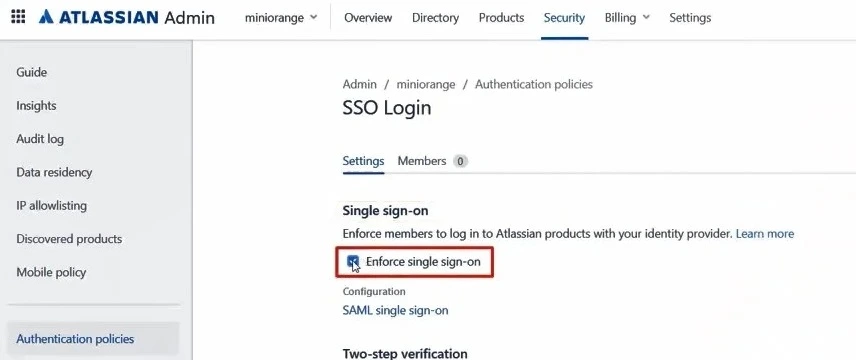 Atlassian Confluence Cloud SSO (Single Sign-On): Enable SSO