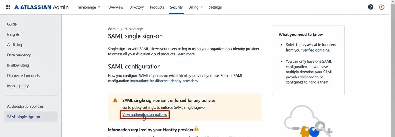 Atlassian Jira Cloud SSO (Single Sign-On), SAML configuration 