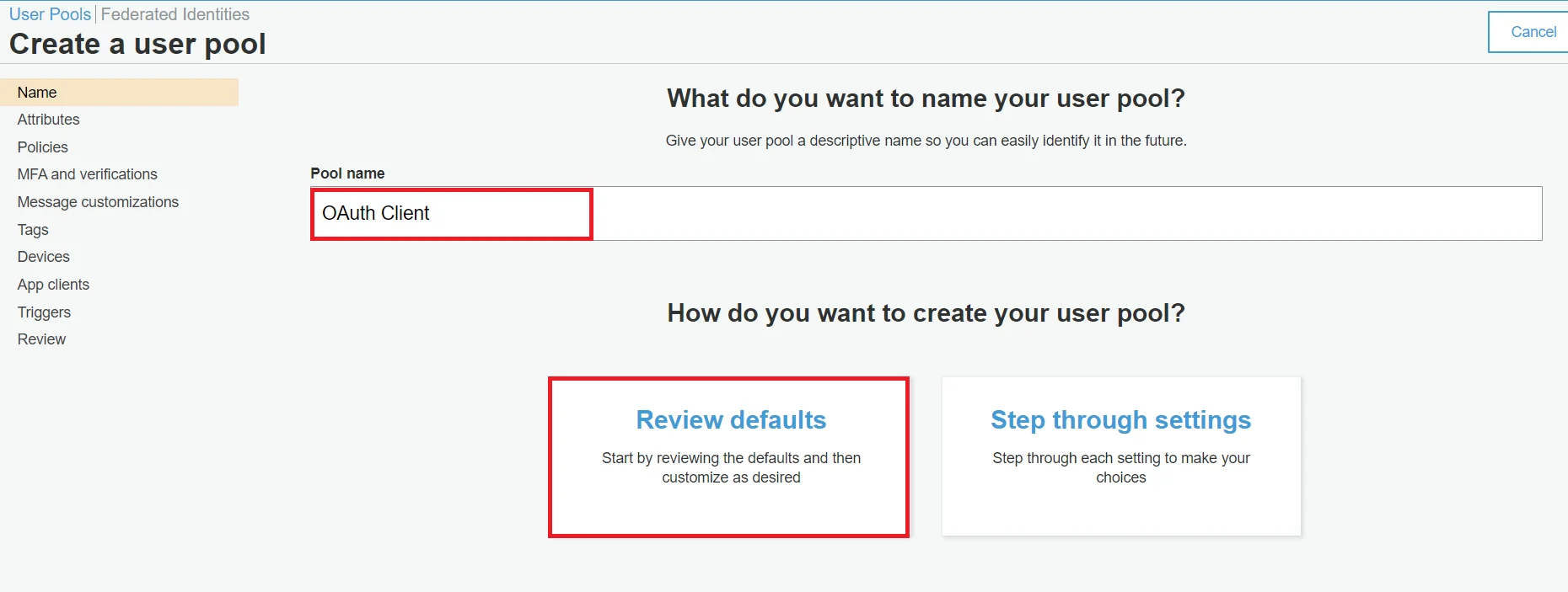 OAuth/OpenID/OIDC Single Sign On (SSO)- Name your AWS Cognito User Pool
