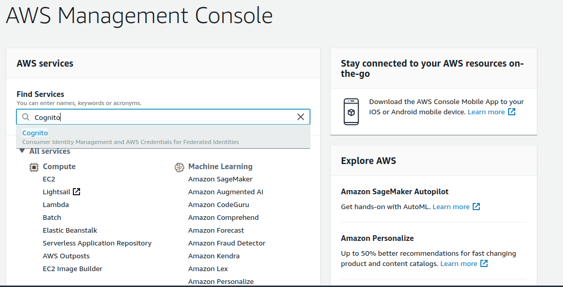 aws credentials for cognito as sp