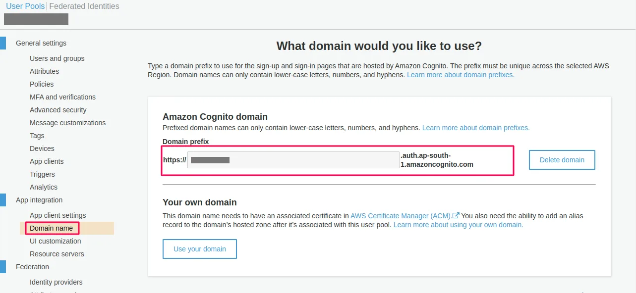 add domain name aws cognito as sp