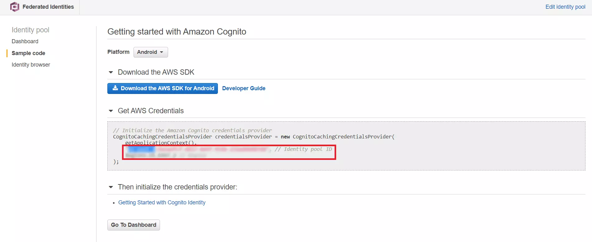 AWS cognito OAuth SSO : Get Cognito Identity Pool ID