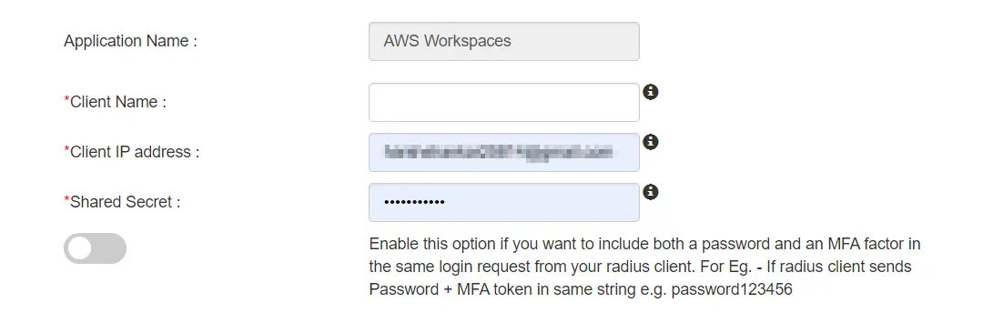 aws workspaces multi factor authentication: miniOrange radius IPs
