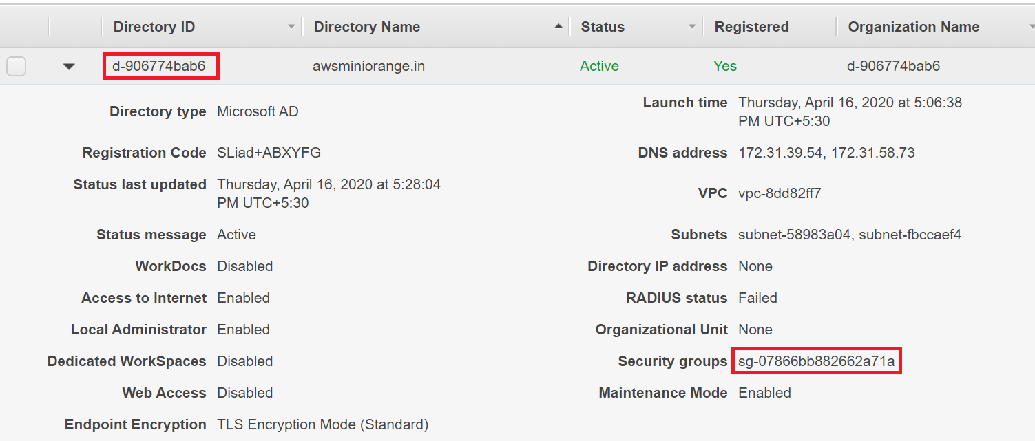 Amazon (AWS) WorkSpaces MFA: Enable inbound rule for Directory