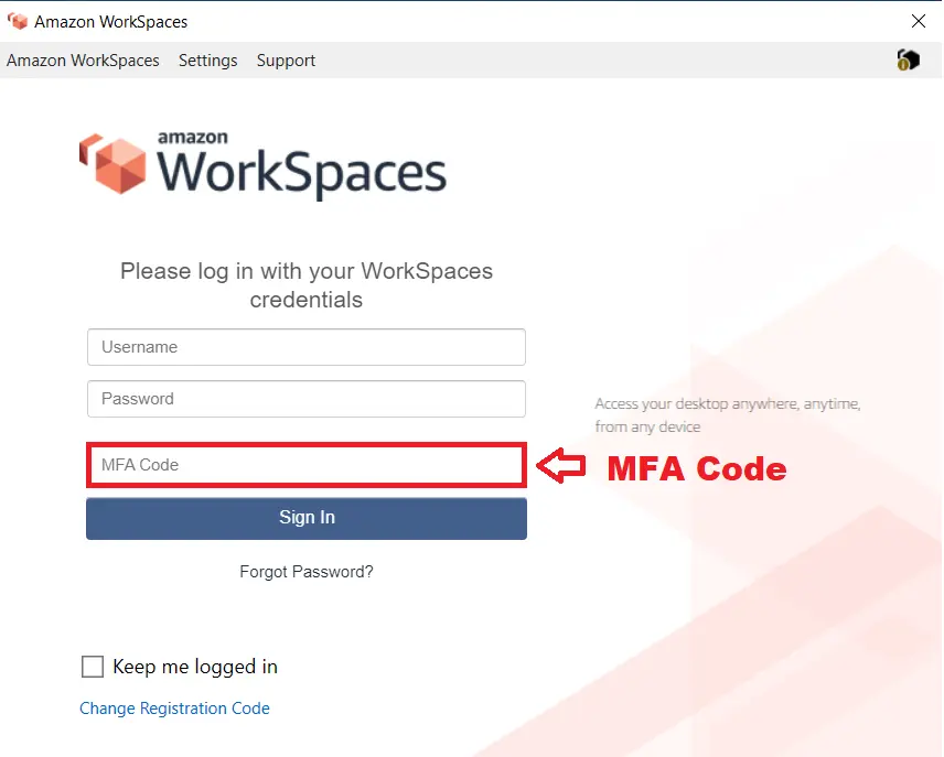 amazon workspaces MFA: Login into AWS Workspaces Client with MFA