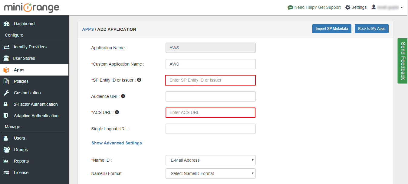 Amazon Web Services (AWS) Single Sign-On configuration steps