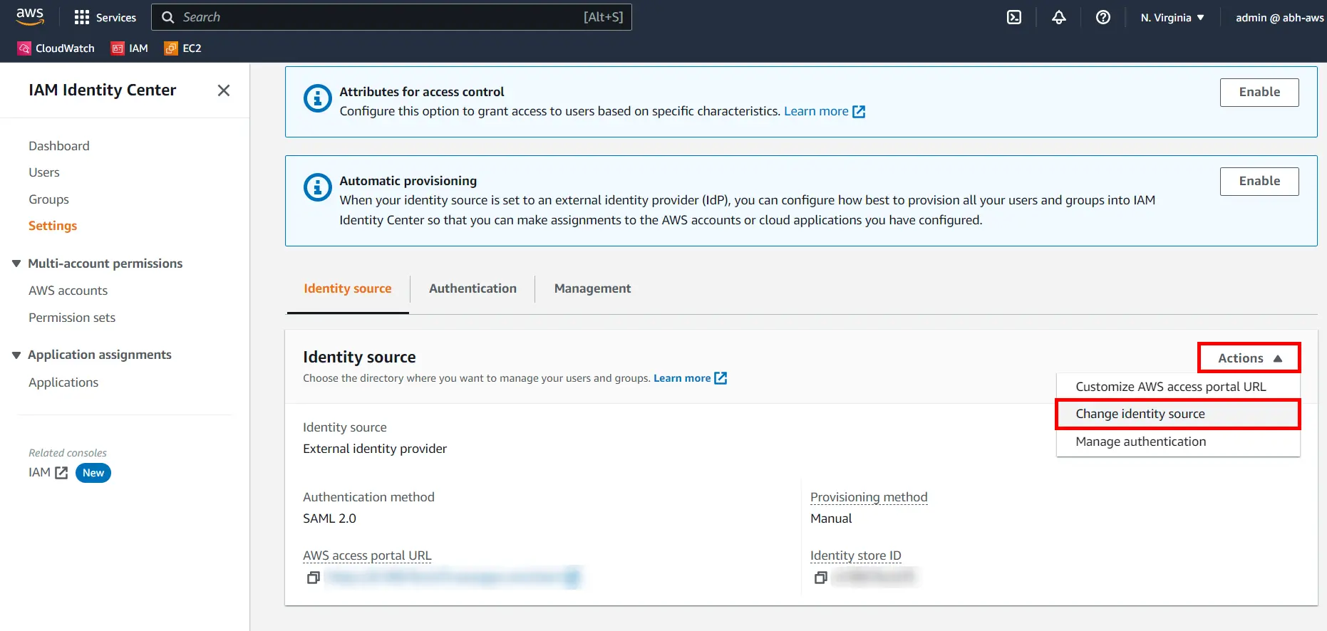 Amazon Quicksight SSO (AWS) Change IDP Source