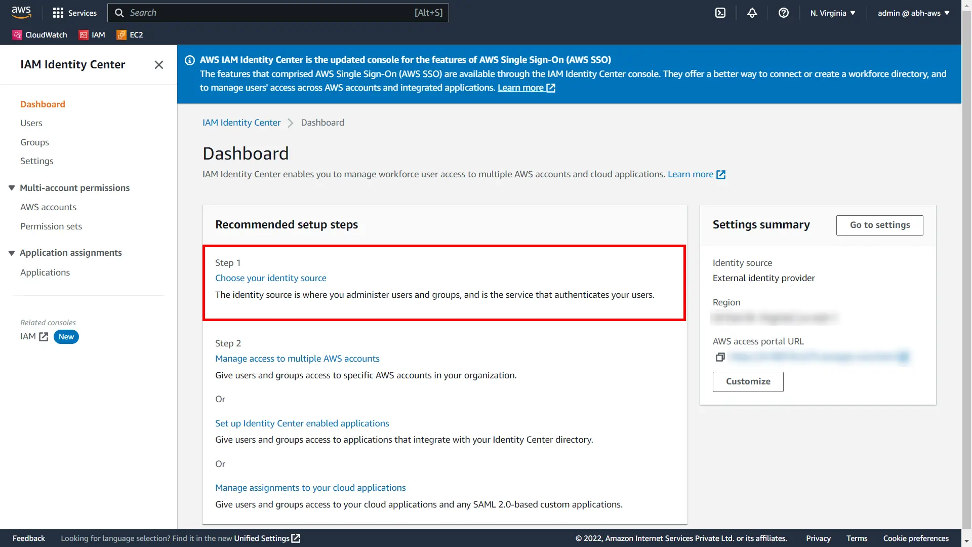 Amazon Quicksight SSO (AWS) Choose Identity Source