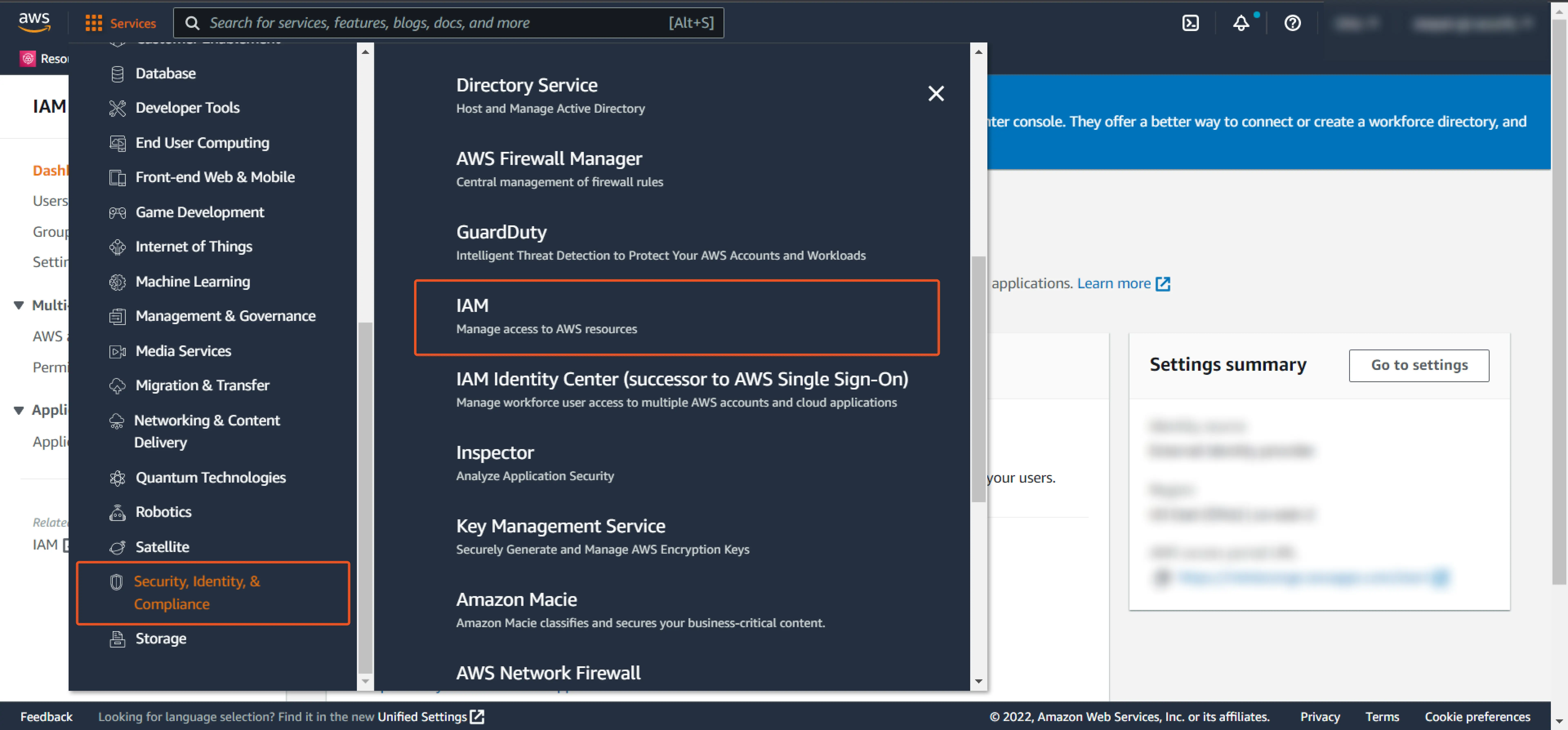 Amazon Web Services (AWS) SSO select IAM