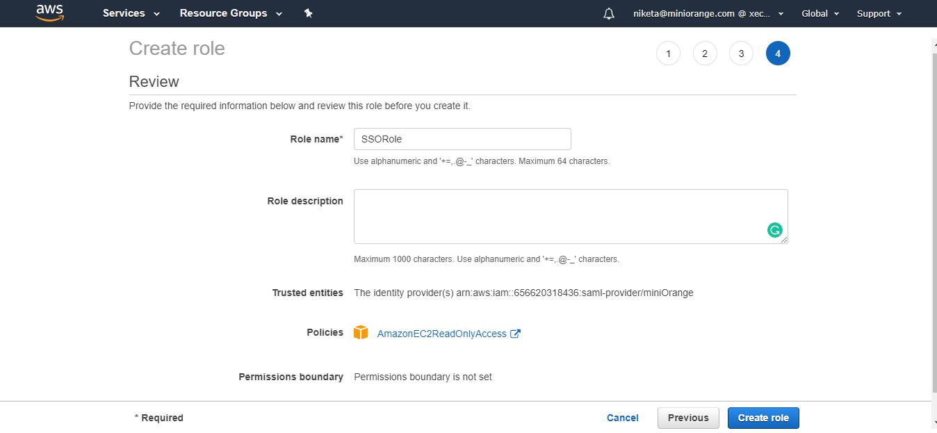 aws appstream sso create role name