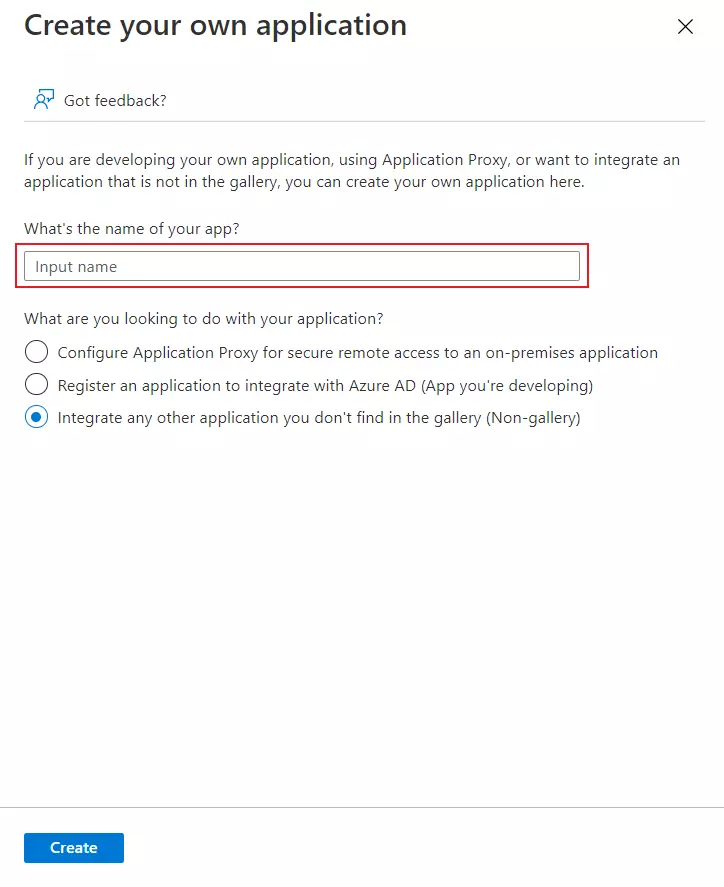 Azure AD create application