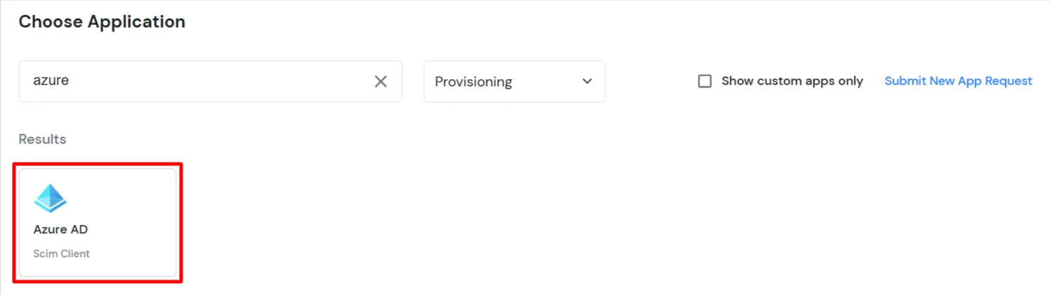 Search and select Azure AD application in miniOrange provisioning apps