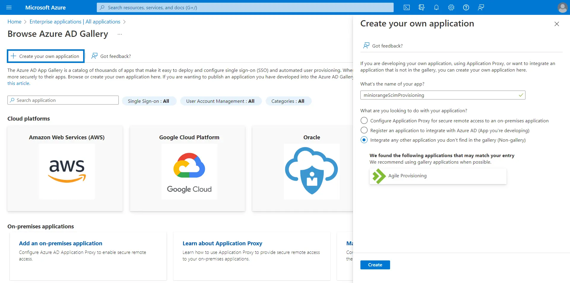 SCIM Provisioning with Azure AD: Add unlisted application to Azure AD organization