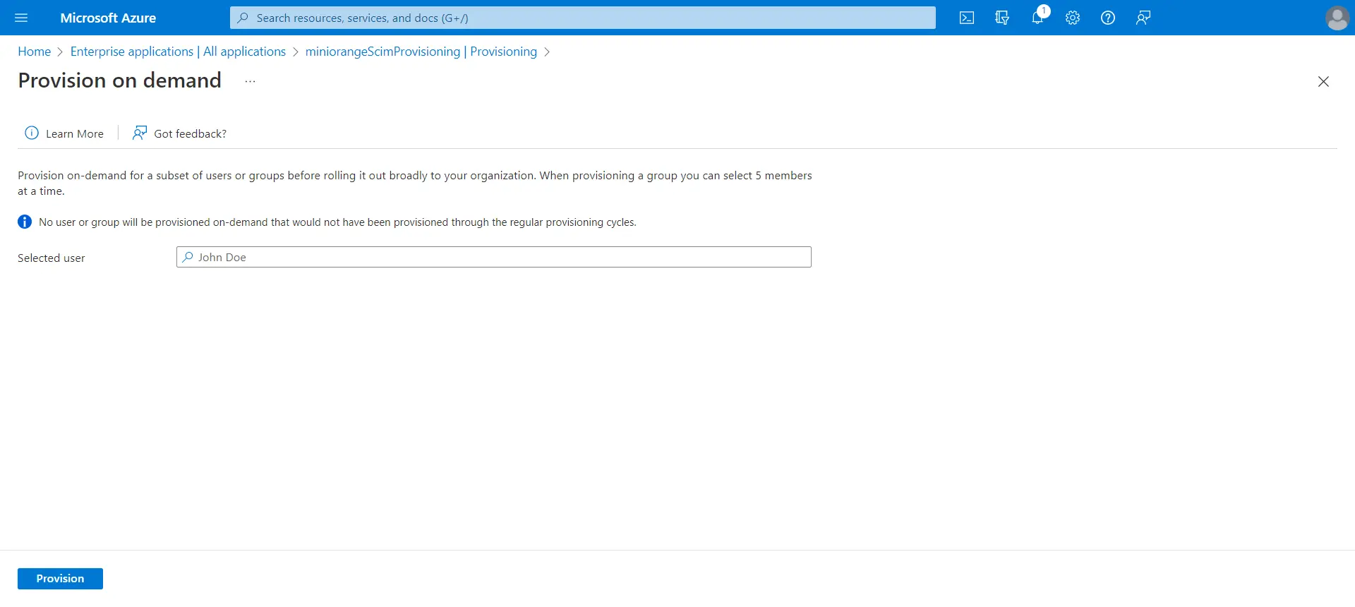 User SCIMProvisioning with Azure AD: Click Provisioning