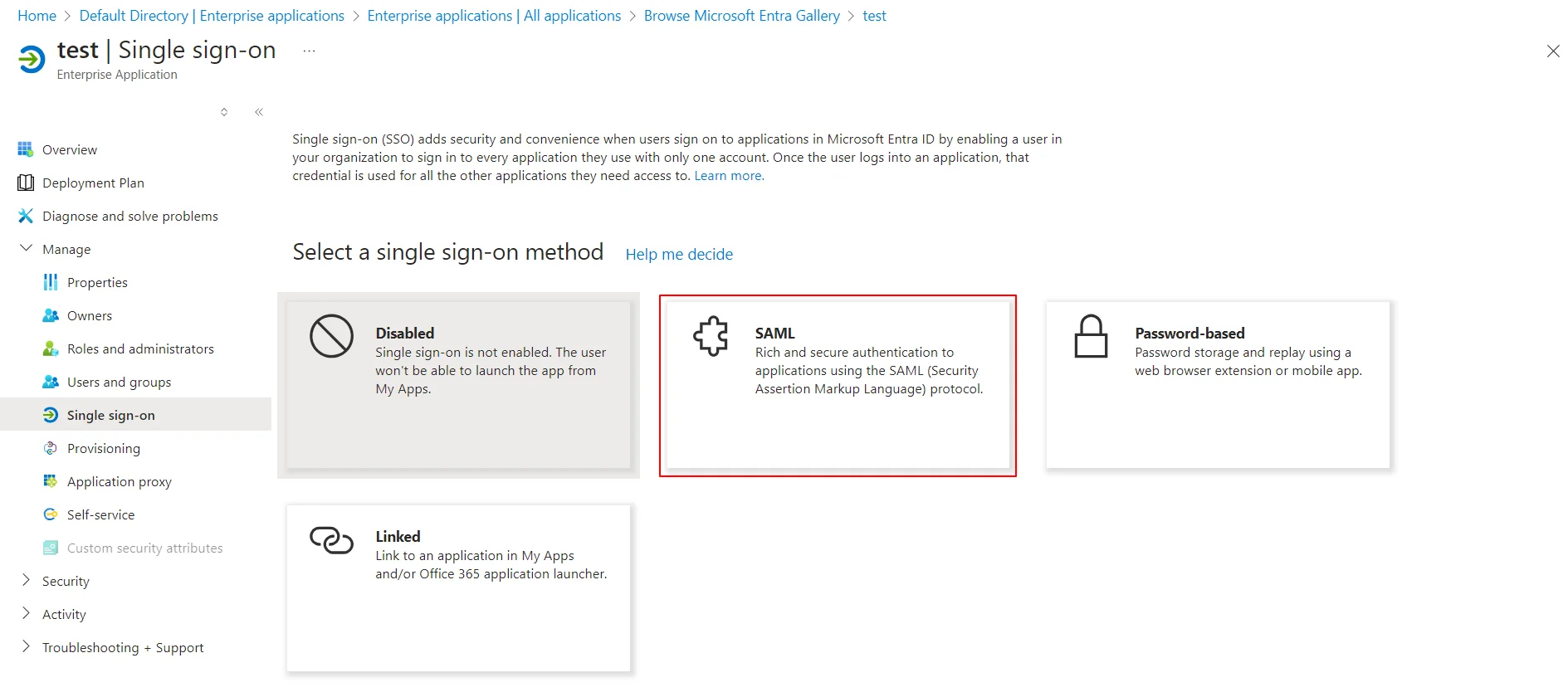 Azure AD as IDP : Select SAML