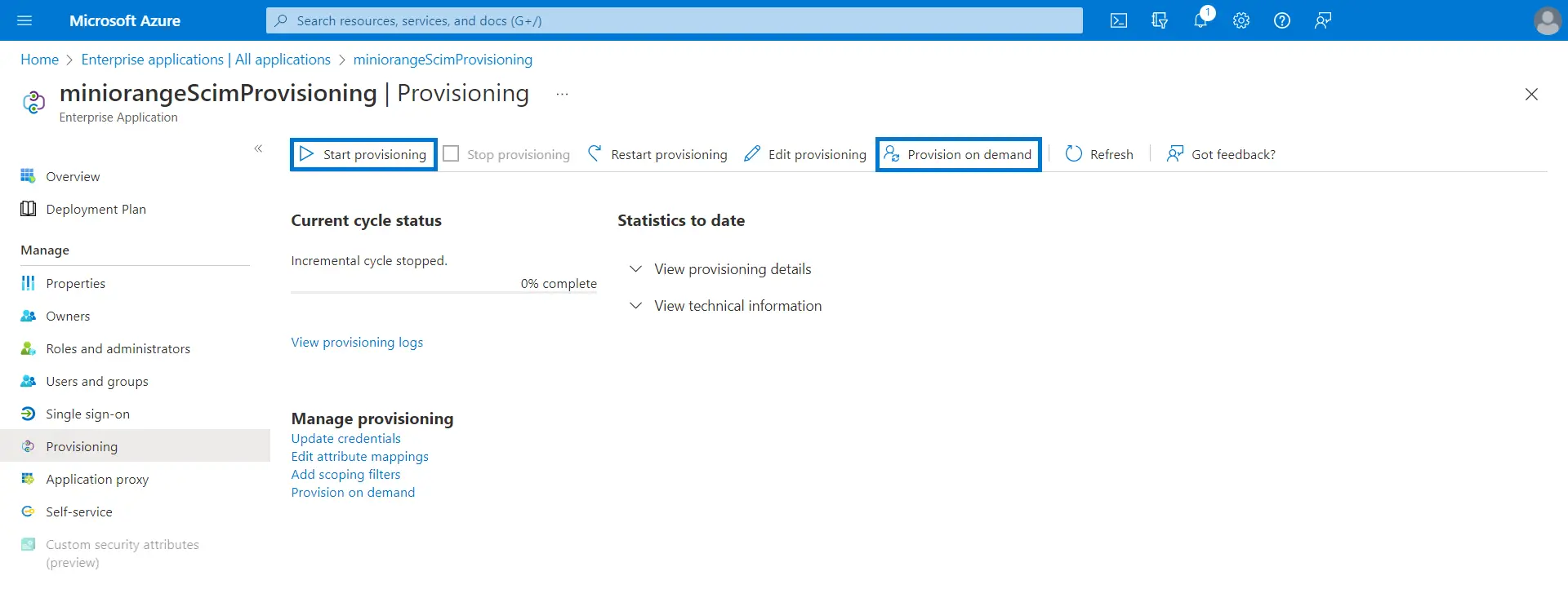 SCIM Provisioning with Azure AD: Start Provisioning