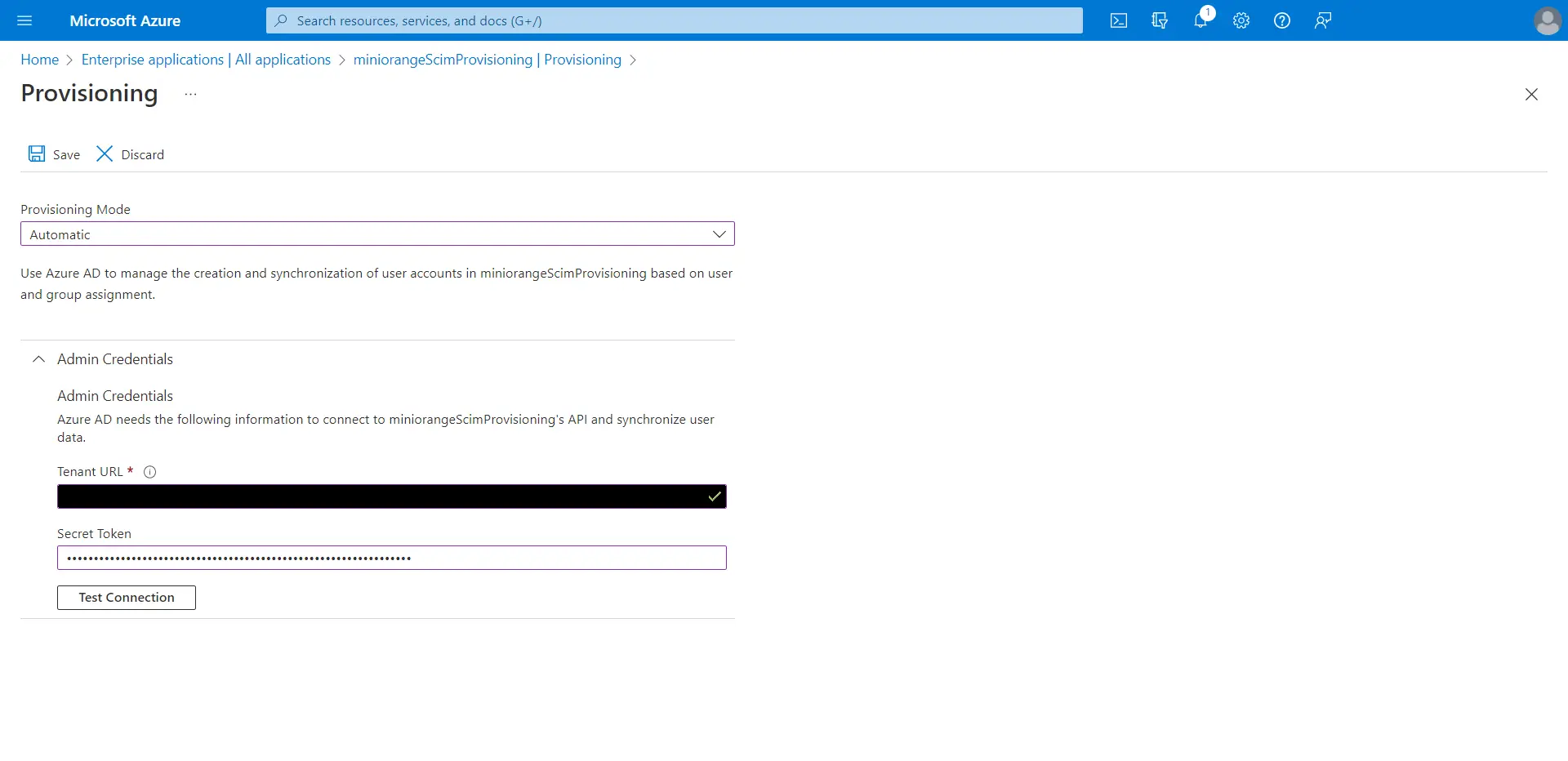 User SCIM Provisioning with Azure AD: successful and save the configurations