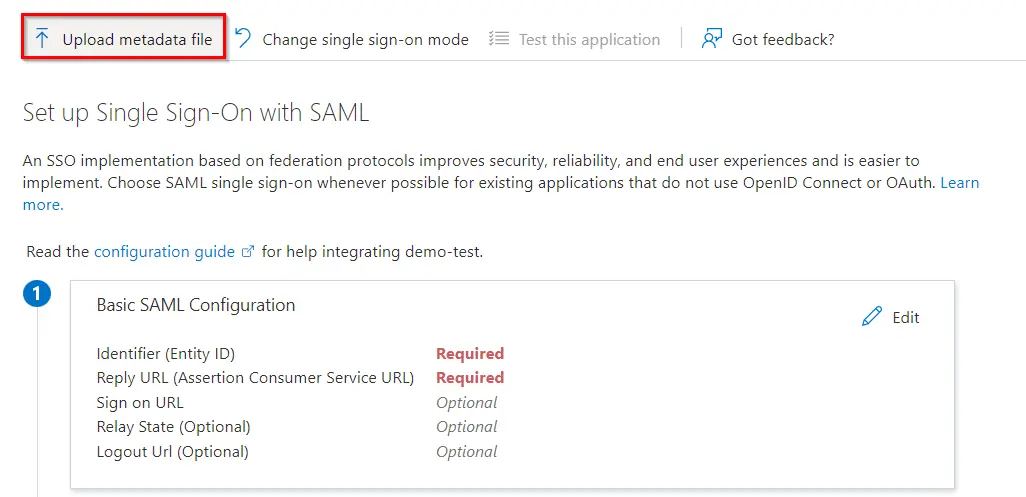 Azure AD as IDP : SAML configuration