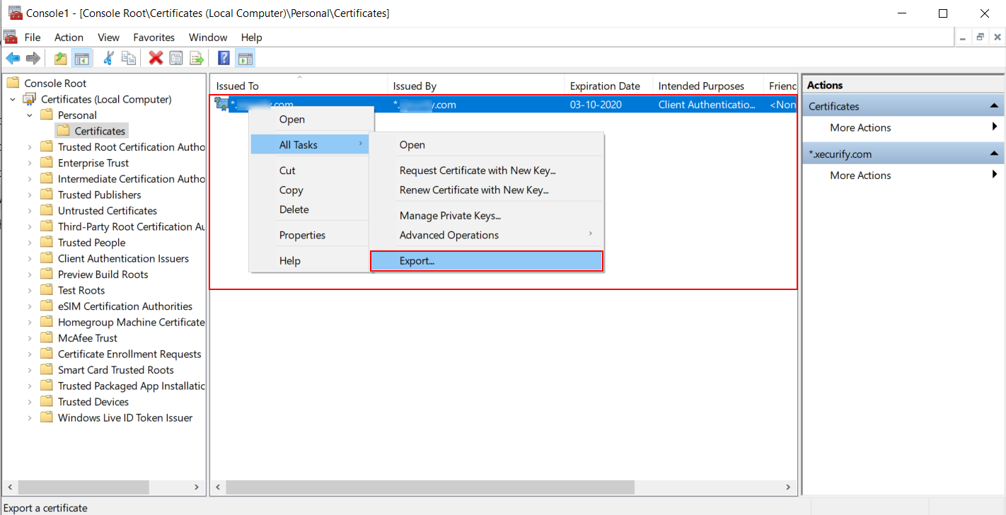 Export Windows Certificate for azure AD LDAP Configuration 