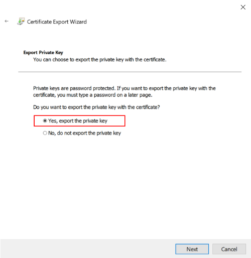 Windows Certificate Export with Private key