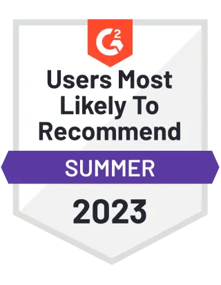 G2 badge: USer most likely to recommend 2023