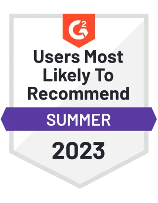 G2 badge: User most likely to recommend 2023