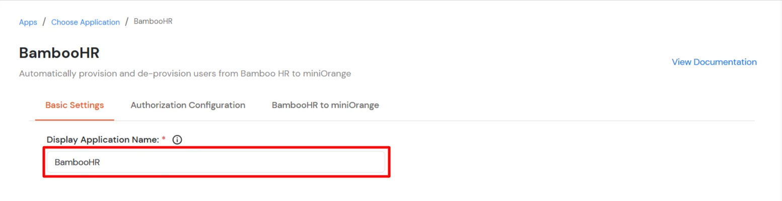 BambooHR Provisioning : Enter Display Application Name