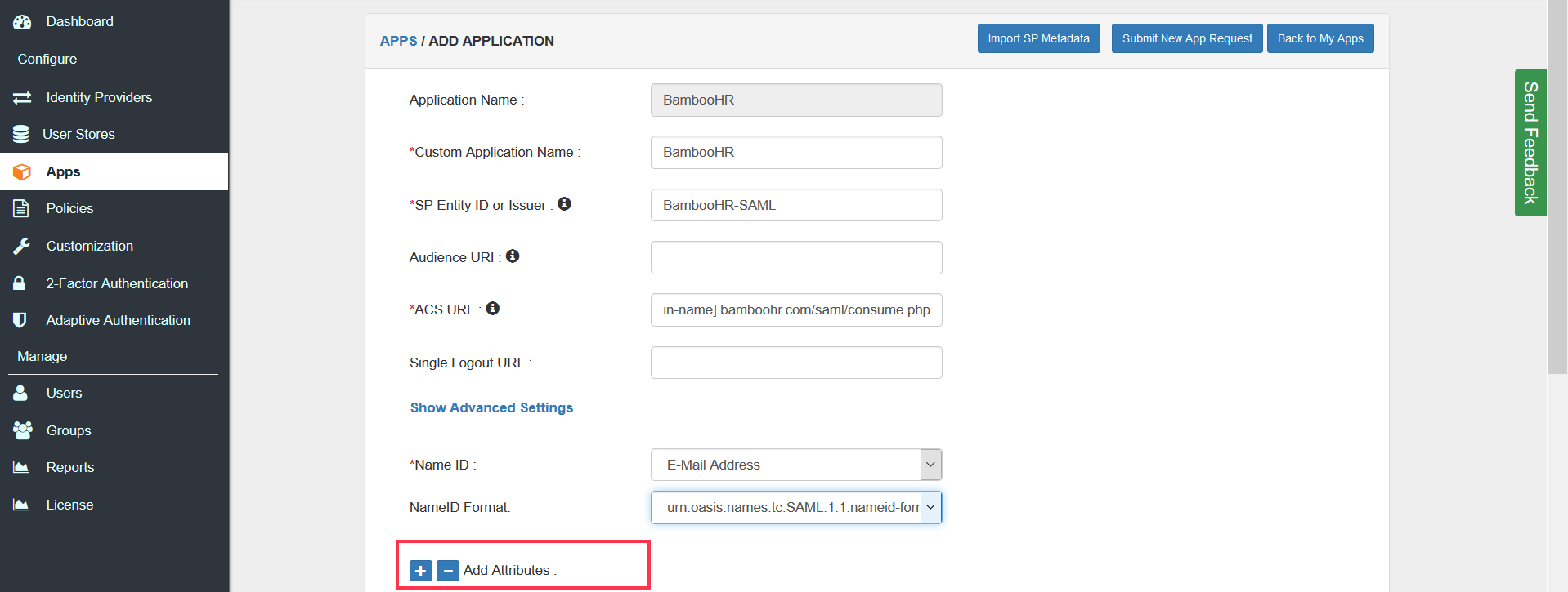 BambooHR two-factor authentication (2FA) : add application