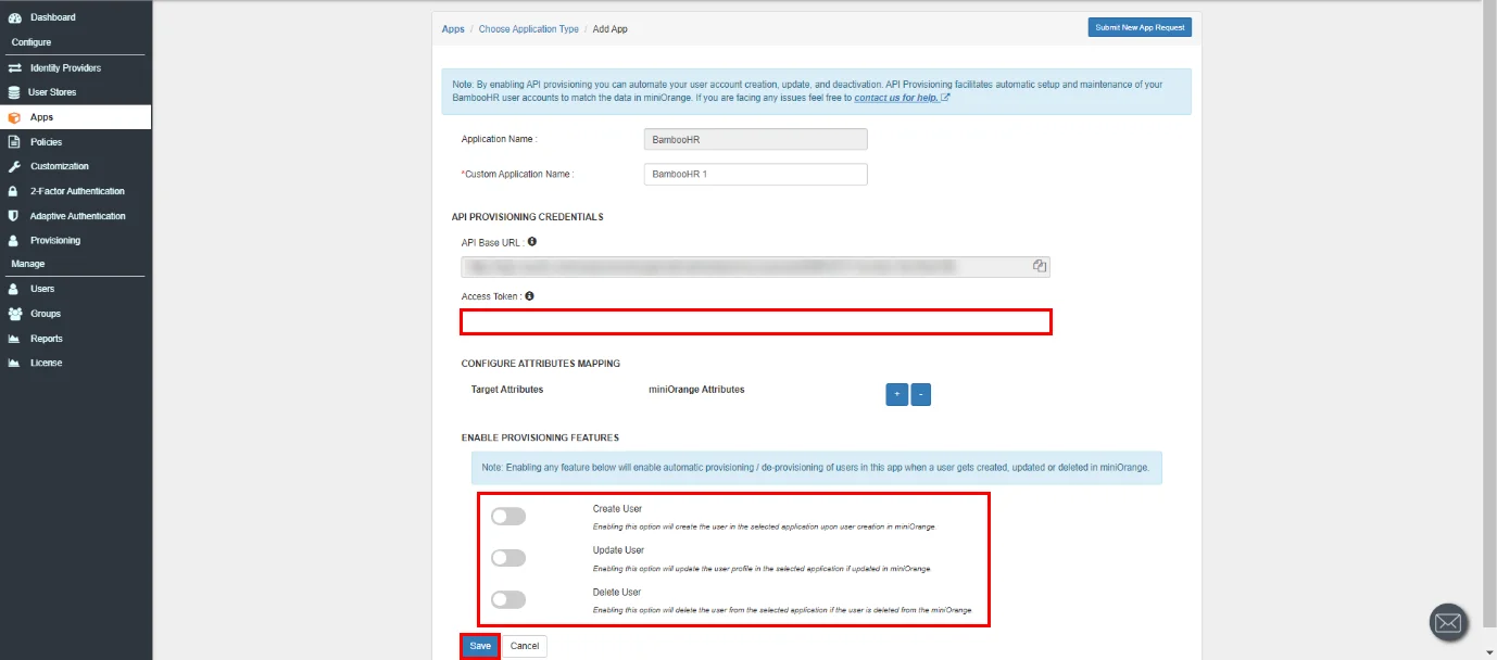 BambooHR Provisioning : Enter Access Token