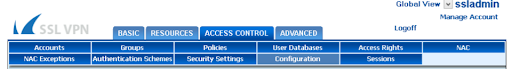 Two-factor authentication (2FA) for Barracuda SSL VPN : access control tabs