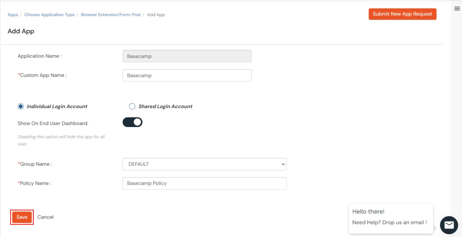 Basecamp Single Sign-On (SSO) application name