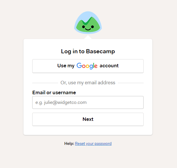 Basecamp Single Sign-On (sso) user login page 