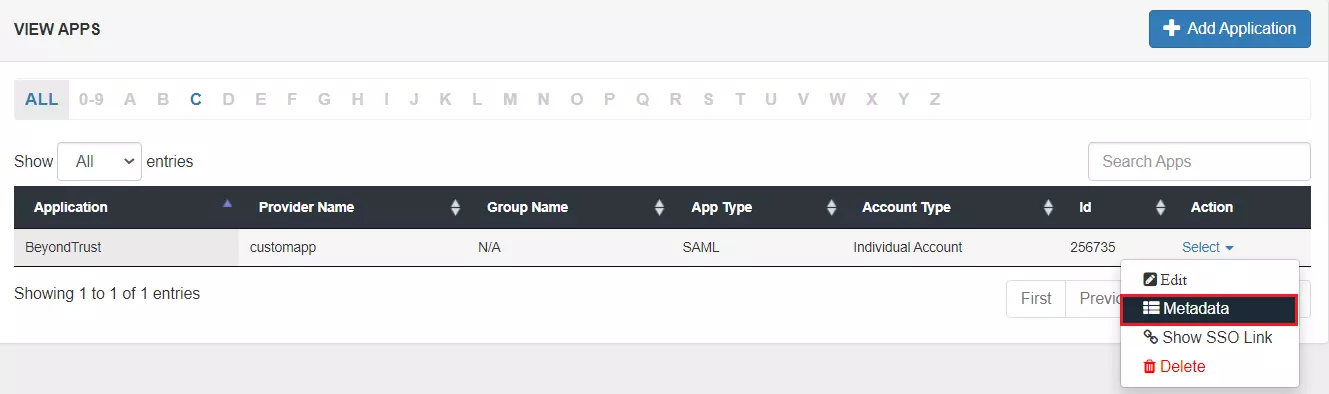 BeyondTrust Single Sign-On (sso) Select Metadata