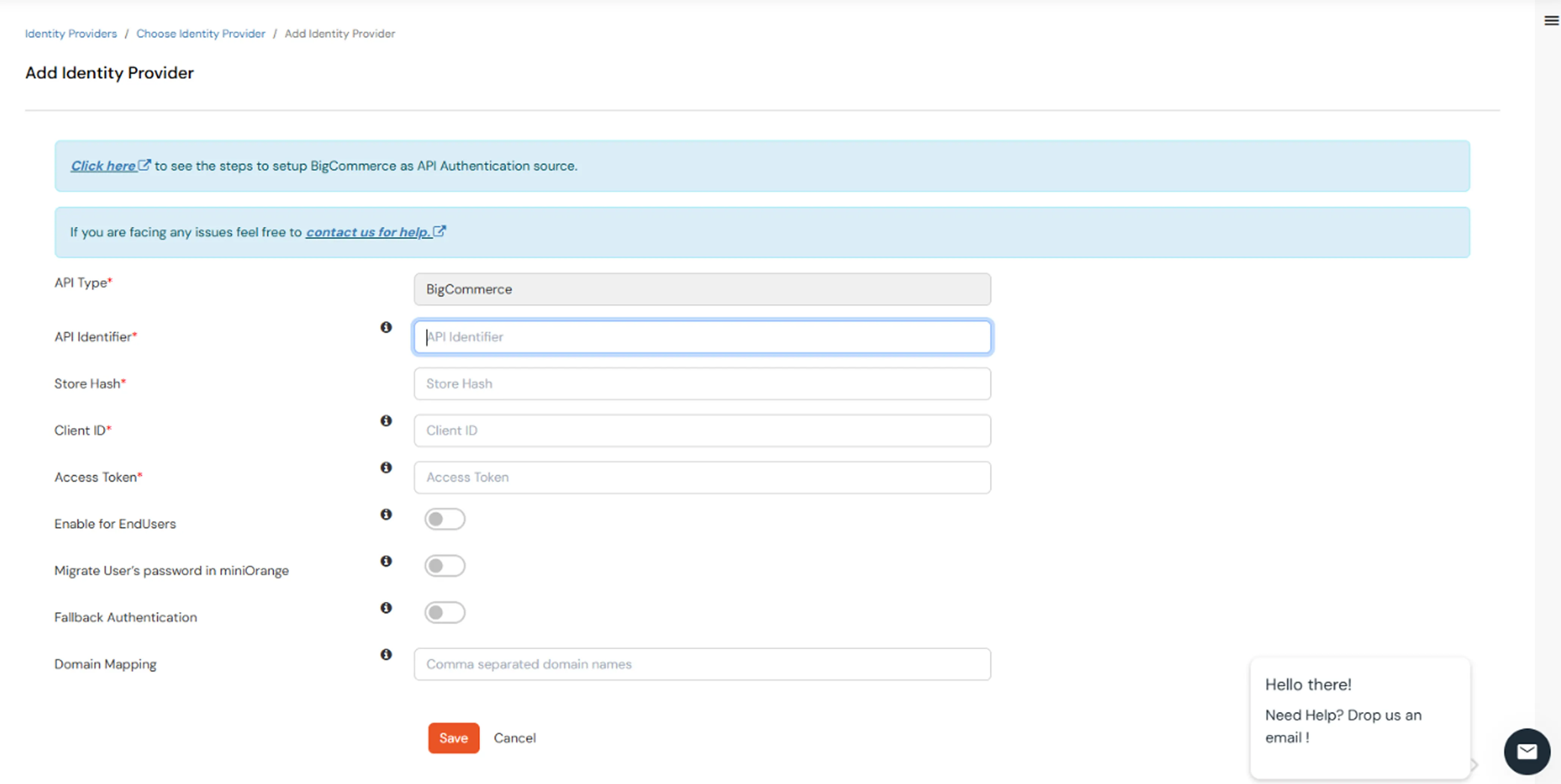 BigCommerce IDP - Enter Indentity Provider Details