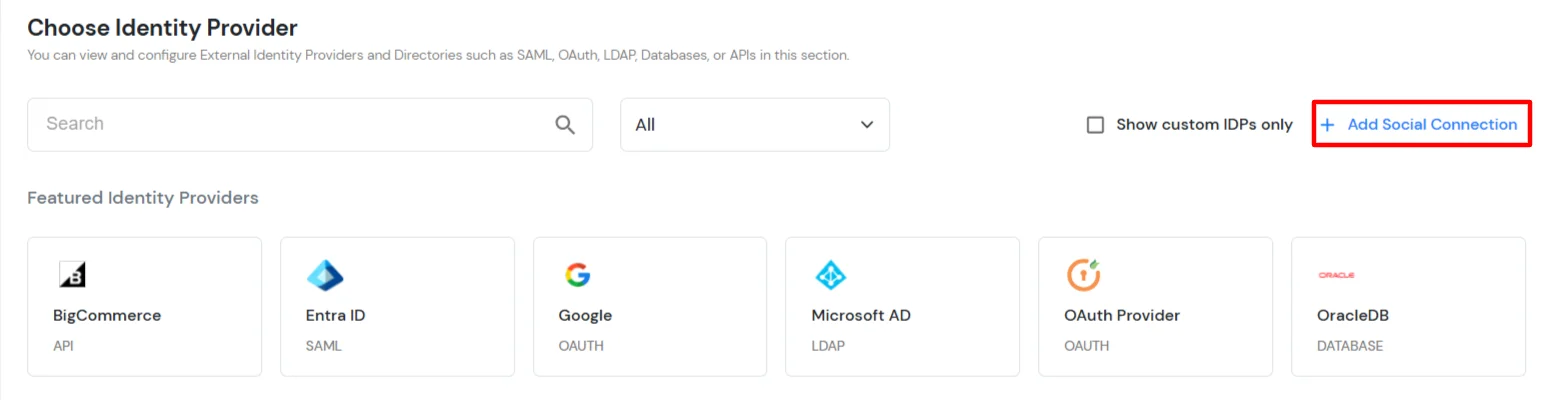 BigCommerce Social Login Single Sign-On: Click Add Social Connection