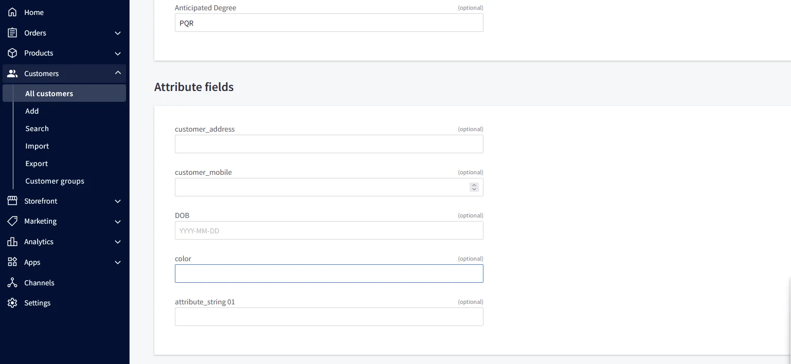 BigCommerce Single Sign-On : Scroll to Attribute Field section
